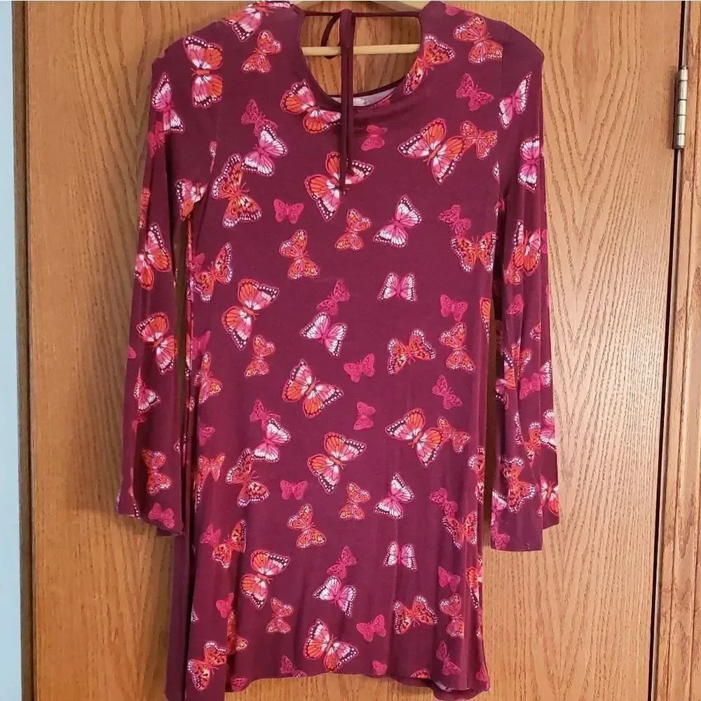 Cute Maroon Butterfly Dress Girls Sz 12